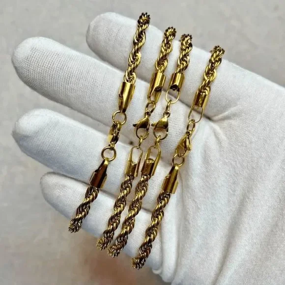 14k Gold Real Solid 316l Stainless SteelâTwisted Rope Chain Necklace 24 inch - Picture 5 of 5